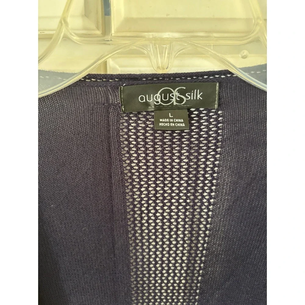 August Silk Navy Blue Open‎ Front Draped Cardigan Mesh Back Knit Sweater Large